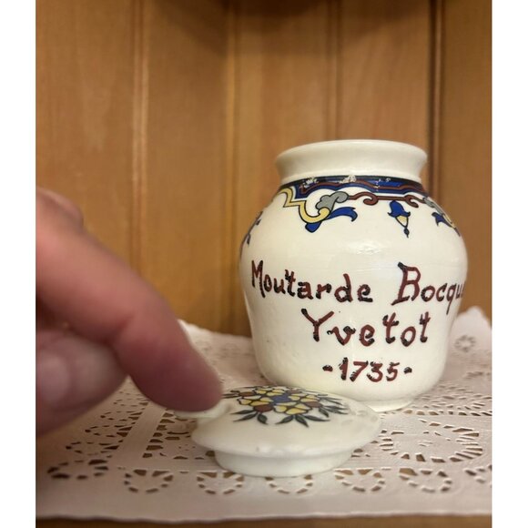 Vintage French Moutarde Bocquet Yvetot Mustard Pot Lid Handpainted Kitchen Decor - Picture 3 of 9